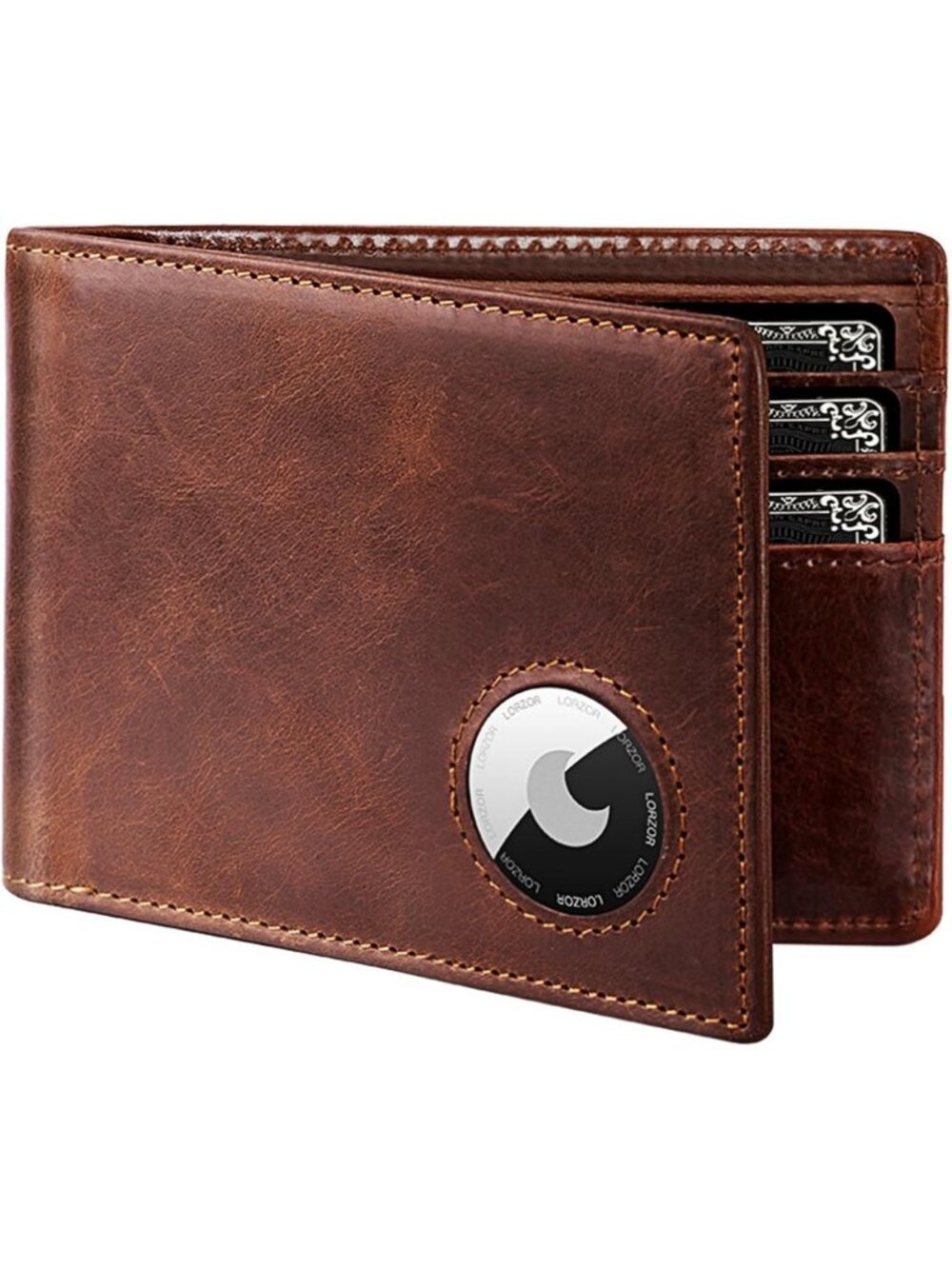 Minimalist Bifold Leather Wallet with AirTag Holder, RFID Blocking, 12 Card